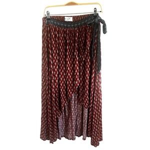 American Rag Orange and Blue Bohemian Wrap High Low Skirt Toe Sz M Rayon Hippie‎